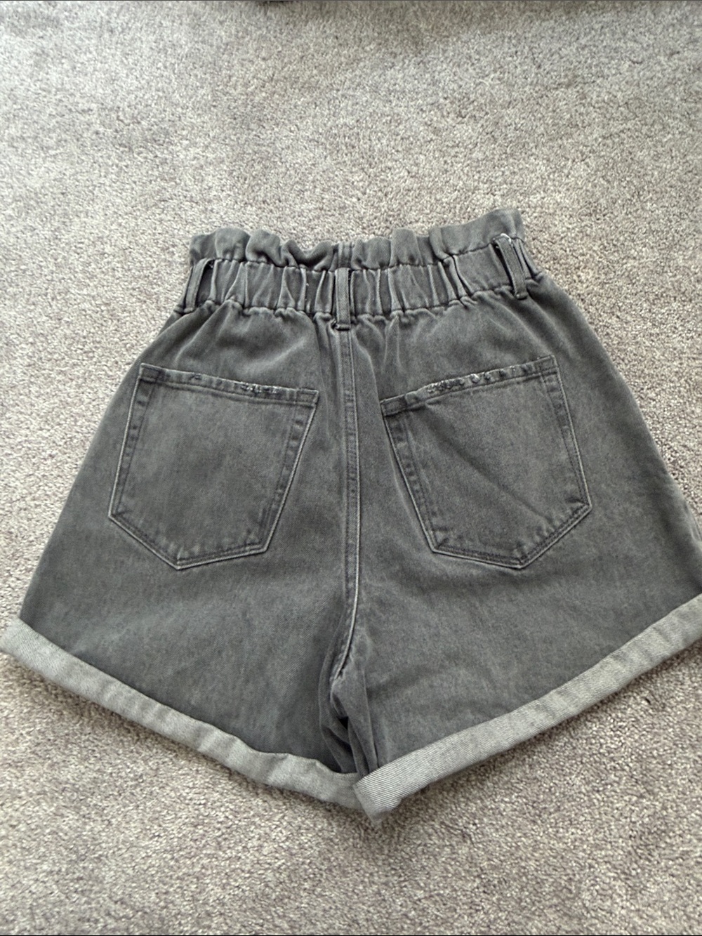 High-Waist Paperbag Denim Shorts in Washed Gray - Picture 3 of 7